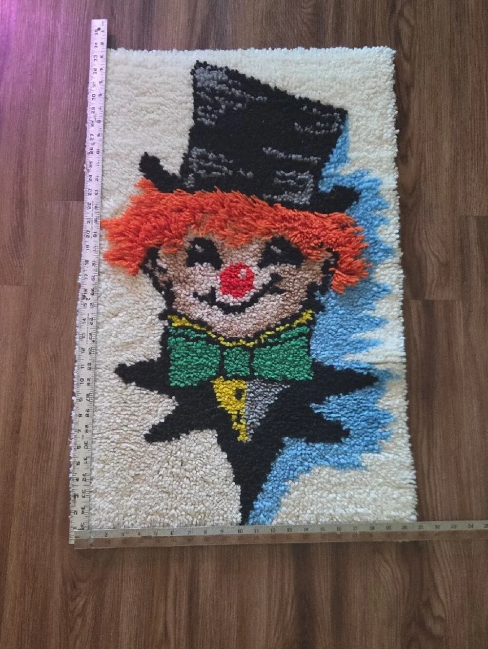 Handmade Clown Accent Rug in Cream, Orange, Green, Black